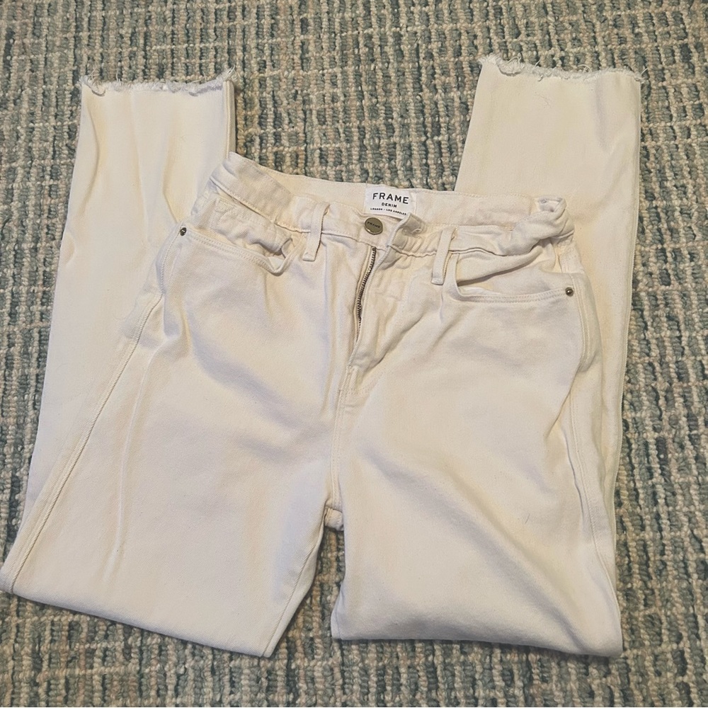 FRAME Cream High-Waisted Raw Hem Denim EUC